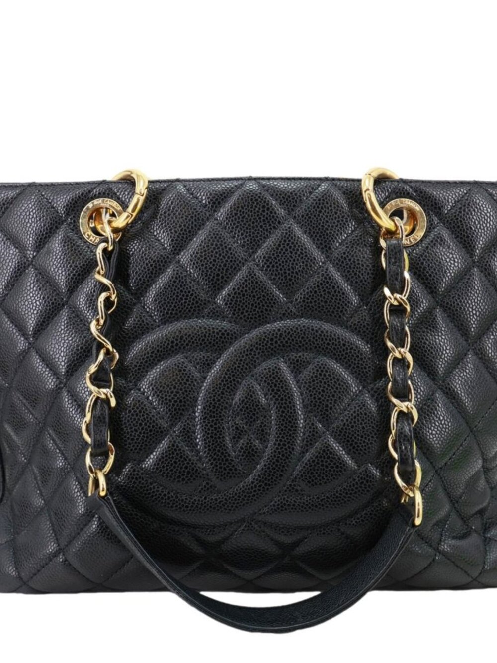 Chanel  Grand Shopping Quilted Caviar Leather Tote Bag Black